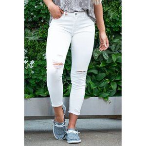 *New KanCan Estilio Distressed Skinny Jeans Womens 0/23 White Ram Hem Stretch